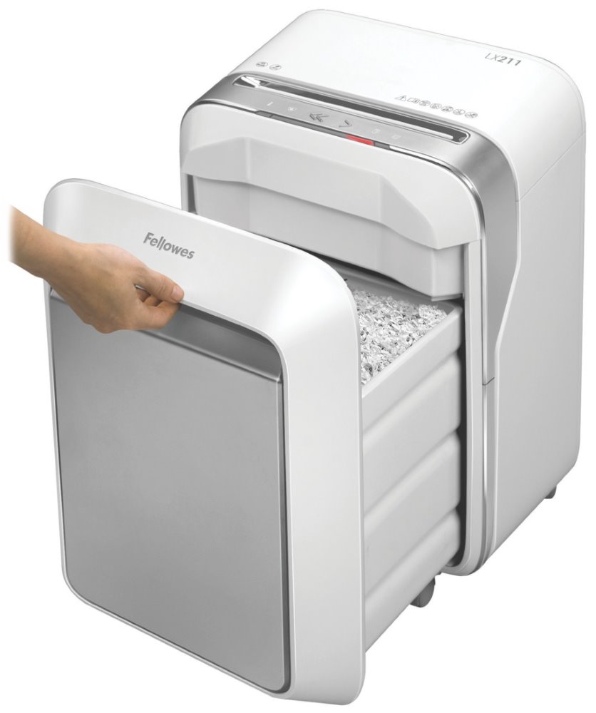 FELLOWES skartovač LX 211/ křížový řez 2x12mm/ objem koše 23 l/ stupeň utajení P-5 (tajné)/ bílý