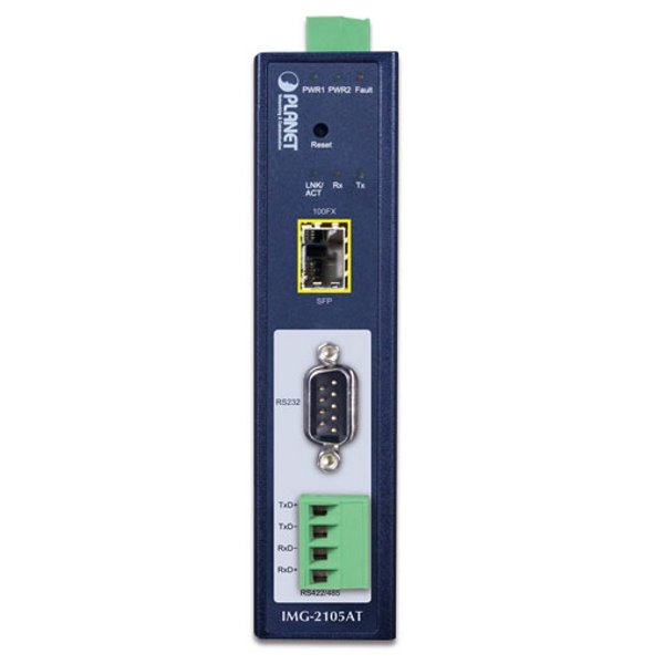 Planet MODBUS průmyslová brána RS-232/422/485 na IP, 1x COM, 100Base-FX SFP, RTU/ACSII, -40až+75°C, 9-48VDC, IP30