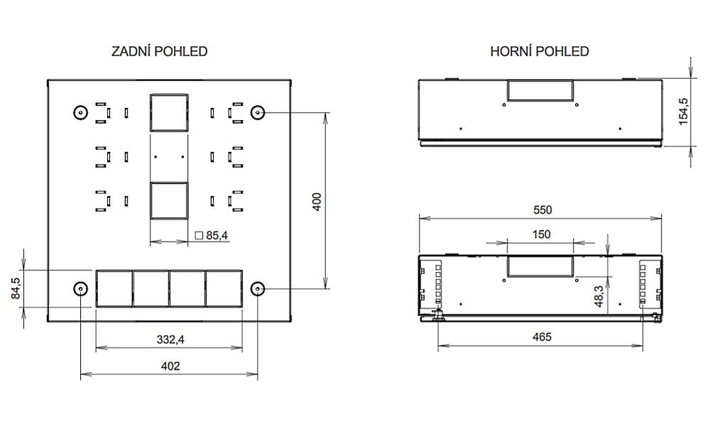 Solarix rozvaděč SOHO LC-18 s lištami 2U, 4U a 11U, 550x550x150mm, bílá RAL 9003