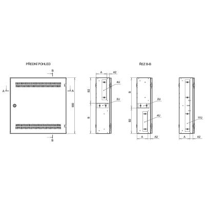 Solarix rozvaděč SOHO LC-18 s lištami 2U, 4U a 11U, 550x550x150mm, šedá RAL 7035