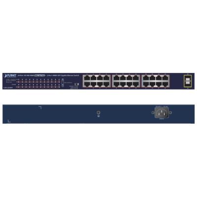Planet GSW-2620HP PoE switch, 24x1Gb + 2x SFP 1Gb, VLAN, extend mód 10Mb-250m, 802.3at, 802.3az, 240W PoE Budget