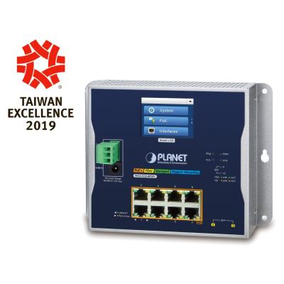 Planet WGS-5225-8P2SV plochý L3 switch, 8x1Gb, 2x2.5Gb SFP, PoE 30/240W, 48-56VDC, -20~70°C, IP30, fanless, touch LCD