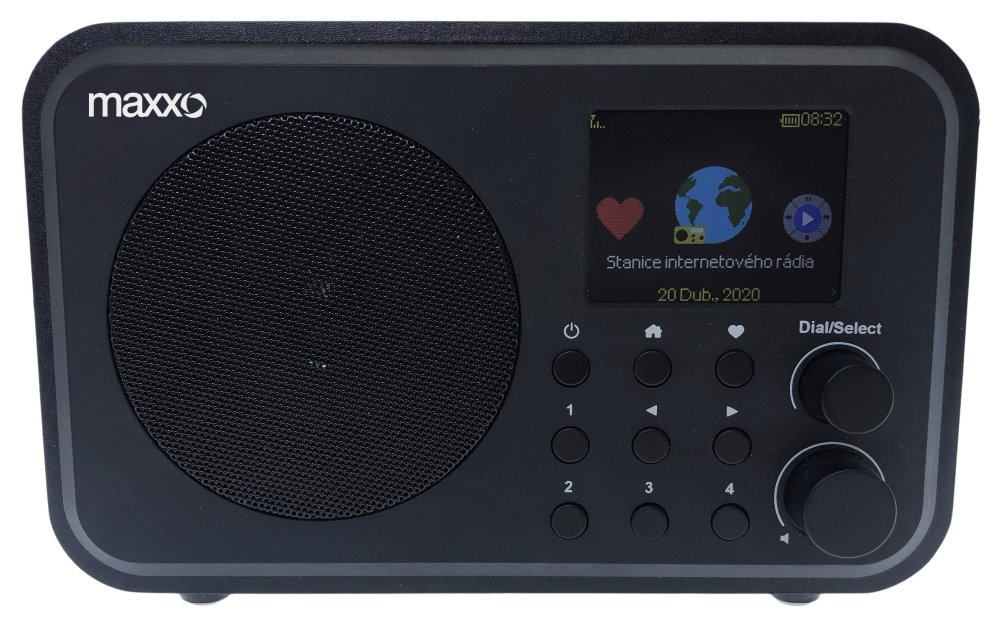 Maxxo internet. rádio DT02 /DAB+ /FM /Wifi /BT rep. /dál, ovl /line out /české menu /2000mAH bat. /UPnP, DLNA /budik