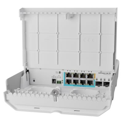 MikroTik netPower Lite 7R, 7x GbE PoE in, 1x GbE PoE out, 2x SFP+, SwOS, venkovní