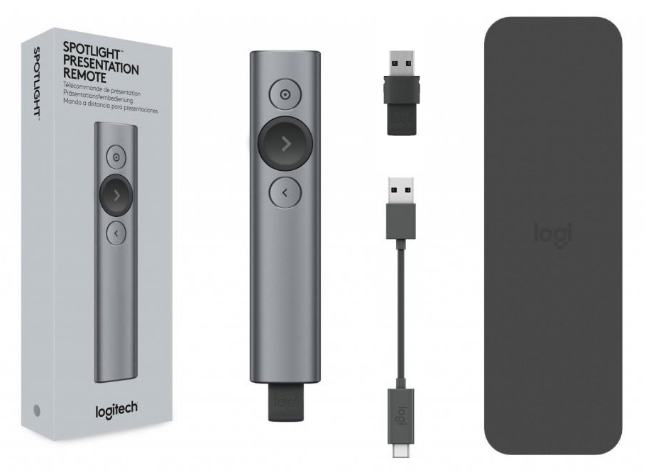 Logitech prezentér SPOTLIGHT/ bezdrátový/ Bluetooth/ šedý