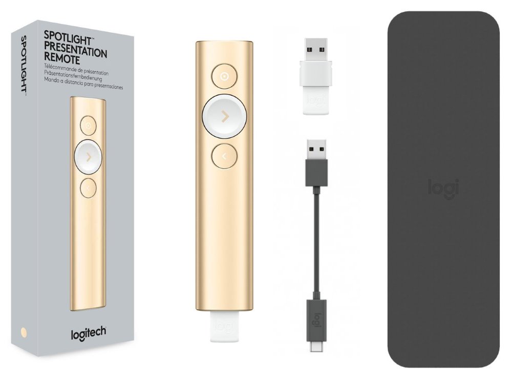 Logitech prezentér SPOTLIGHT/ bezdrátový/ Bluetooth/ zlatá