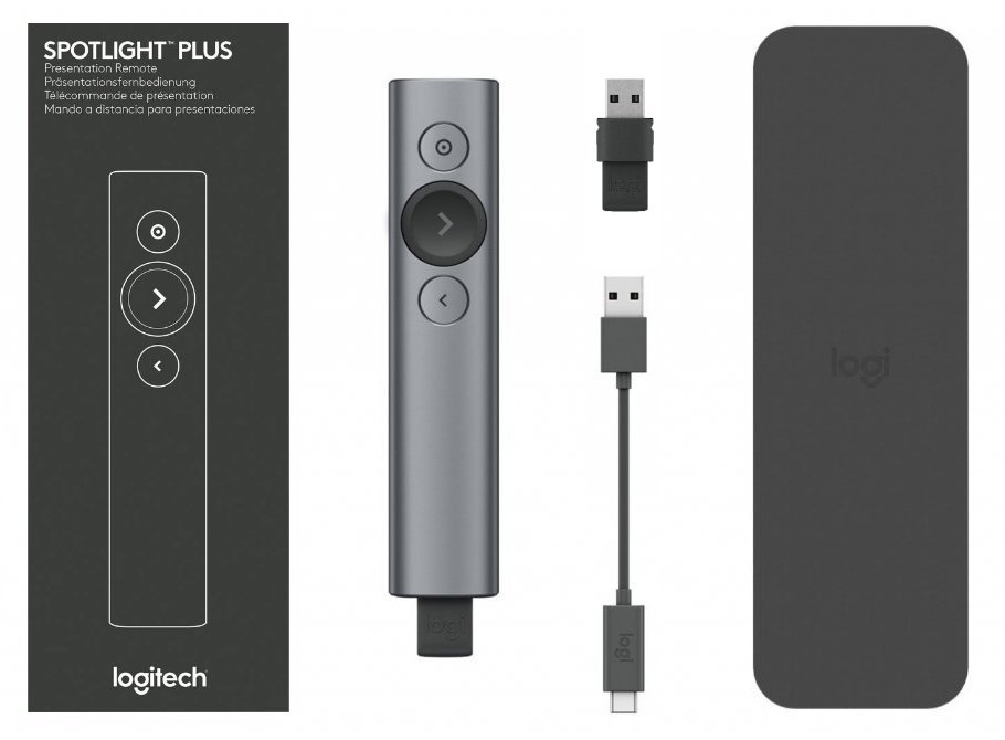 Logitech prezentér SPOTLIGHT PLUS/ bezdrátový/ Bluetooth/ šedý