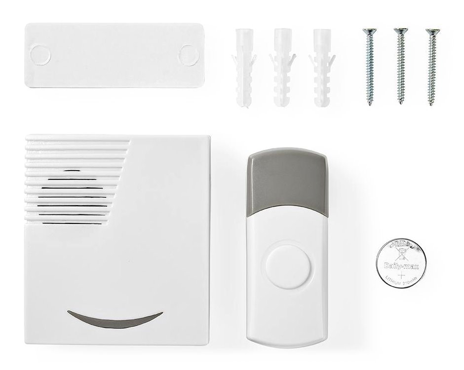 NEDIS sada bezdrátového domovního zvonku/ napájení na baterii/ 36 melodií/ dosah 300 m/ 80 dB/ bílá