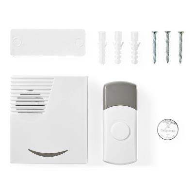 NEDIS sada bezdrátového domovního zvonku/ napájení na baterii/ 36 melodií/ dosah 300 m/ 80 dB/ bílá