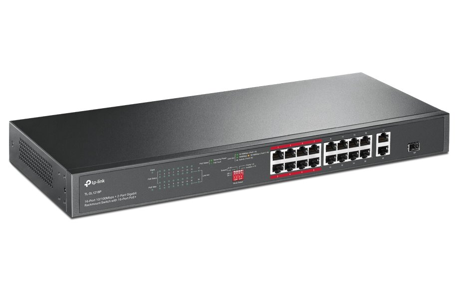 TP-Link TL-SG1218P 16-Port 10/100Mbps + 2-Port Gigabit Rackmount Switch with 16-Port PoE+