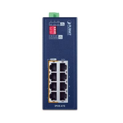 Planet IPOE-470 PoE průmyslový injektor, 8x 1Gb, 4x 802.3bt 95/240W, DIN, IP30, -40~75°C, 48-54VDC