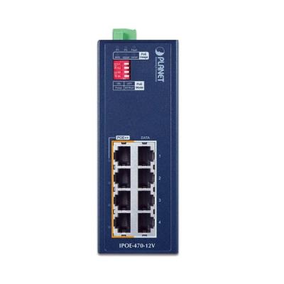 Planet IPOE-470-12V PoE průmyslový injektor, 8x 1Gb, 4x 802.3bt 95/240W, DIN, IP30, -40~75°C, 12-54VDC
