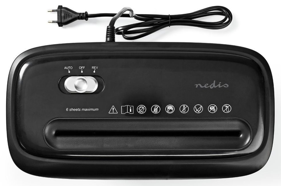 NEDIS skartovačka PASH120BKA4/ formát A4/ velikost řezu 4x30mm/ stupeň utajení (DIN) 4/ objem nádoby 12 l/ černá