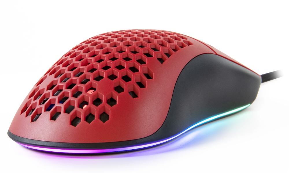 AROZZI herní myš FAVO Ultra Light Black-Red/ drátová/ 16.000 dpi/ USB/ 7 tlačítek/ RGB/ černočervená