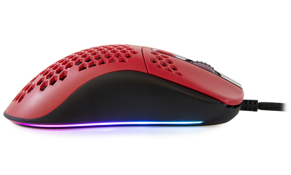 AROZZI herní myš FAVO Ultra Light Black-Red/ drátová/ 16.000 dpi/ USB/ 7 tlačítek/ RGB/ černočervená