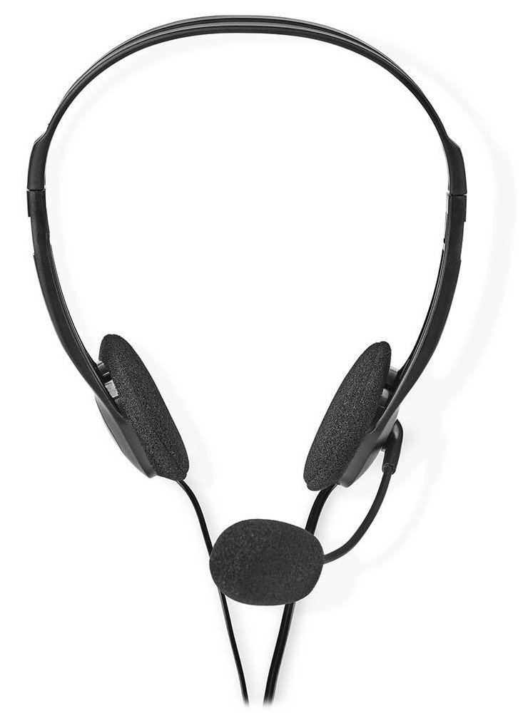 NEDIS headset CHST100BK/ drátová sluchátka + mikrofon/ 2x 3,5 mm jack/ kabel 2 m/ černý