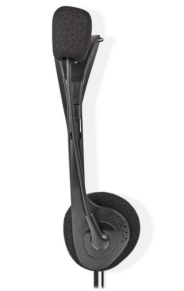 NEDIS headset CHST100BK/ drátová sluchátka + mikrofon/ 2x 3,5 mm jack/ kabel 2 m/ černý