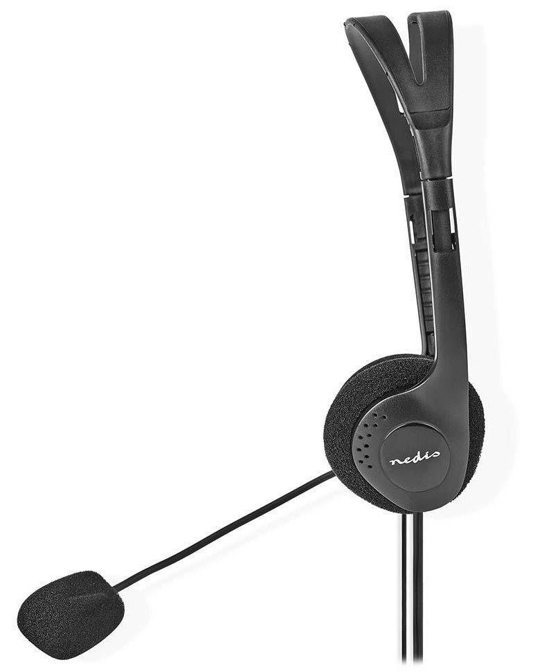 NEDIS headset CHST100BK/ drátová sluchátka + mikrofon/ 2x 3,5 mm jack/ kabel 2 m/ černý