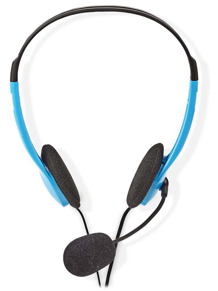 NEDIS headset CHST100BU/ drátová sluchátka + mikrofon/ 2x 3,5 mm jack/ kabel 2 m/ modrý
