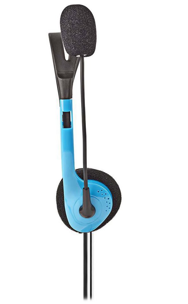 NEDIS headset CHST100BU/ drátová sluchátka + mikrofon/ 2x 3,5 mm jack/ kabel 2 m/ modrý