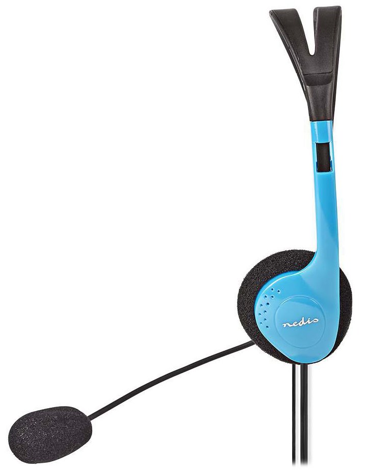 NEDIS headset CHST100BU/ drátová sluchátka + mikrofon/ 2x 3,5 mm jack/ kabel 2 m/ modrý