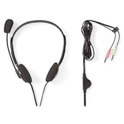 NEDIS headset CHST100BK/ drátová sluchátka + mikrofon/ 2x 3,5 mm jack/ kabel 2 m/ černý