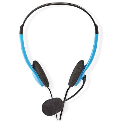 NEDIS headset CHST100BU/ drátová sluchátka + mikrofon/ 2x 3,5 mm jack/ kabel 2 m/ modrý