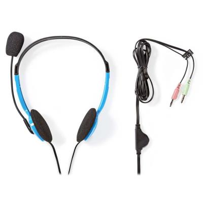 NEDIS headset CHST100BU/ drátová sluchátka + mikrofon/ 2x 3,5 mm jack/ kabel 2 m/ modrý