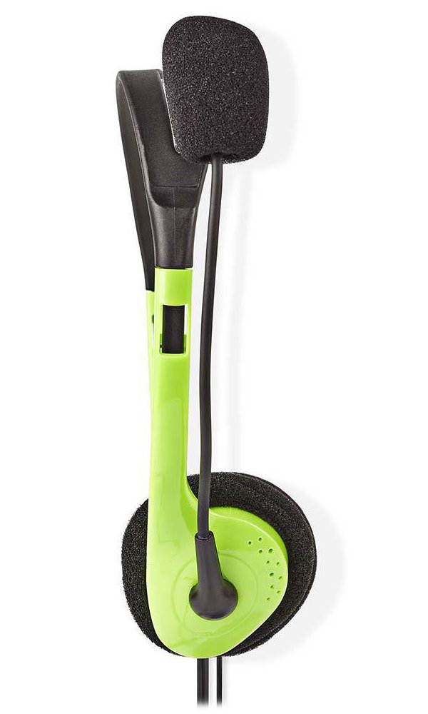 NEDIS headset CHST100GN/ drátová sluchátka + mikrofon/ 2x 3,5 mm jack/ kabel 2 m/ zelený