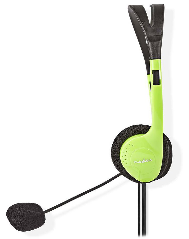 NEDIS headset CHST100GN/ drátová sluchátka + mikrofon/ 2x 3,5 mm jack/ kabel 2 m/ zelený