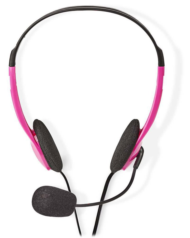 NEDIS headset CHST100PK/ drátová sluchátka + mikrofon/ 2x 3,5 mm jack/ kabel 2 m/ růžový