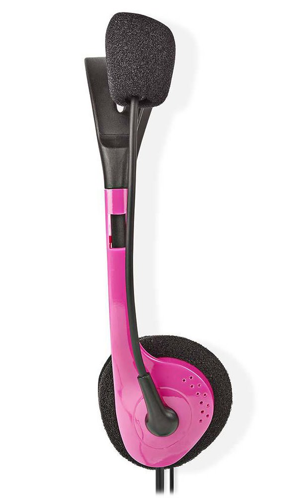 NEDIS headset CHST100PK/ drátová sluchátka + mikrofon/ 2x 3,5 mm jack/ kabel 2 m/ růžový