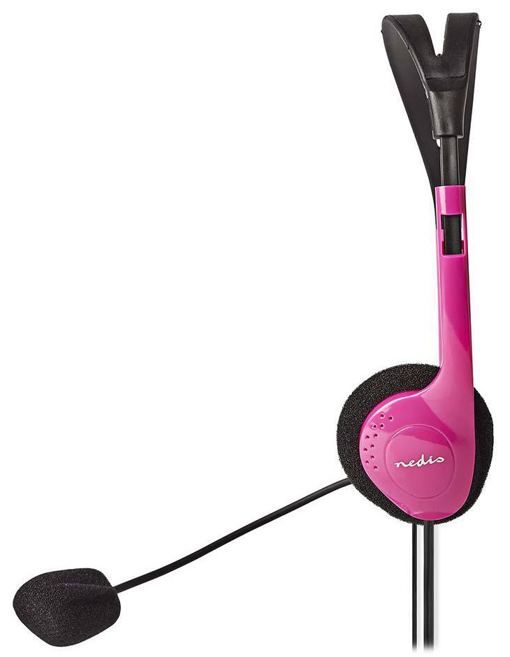 NEDIS headset CHST100PK/ drátová sluchátka + mikrofon/ 2x 3,5 mm jack/ kabel 2 m/ růžový