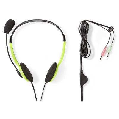 NEDIS headset CHST100GN/ drátová sluchátka + mikrofon/ 2x 3,5 mm jack/ kabel 2 m/ zelený