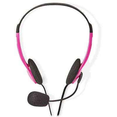 NEDIS headset CHST100PK/ drátová sluchátka + mikrofon/ 2x 3,5 mm jack/ kabel 2 m/ růžový