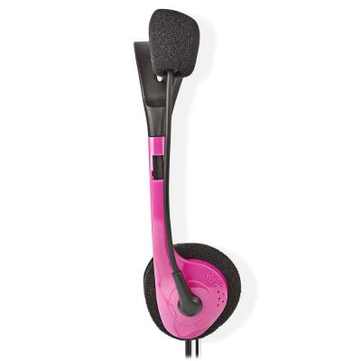 NEDIS headset CHST100PK/ drátová sluchátka + mikrofon/ 2x 3,5 mm jack/ kabel 2 m/ růžový