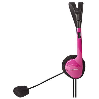 NEDIS headset CHST100PK/ drátová sluchátka + mikrofon/ 2x 3,5 mm jack/ kabel 2 m/ růžový