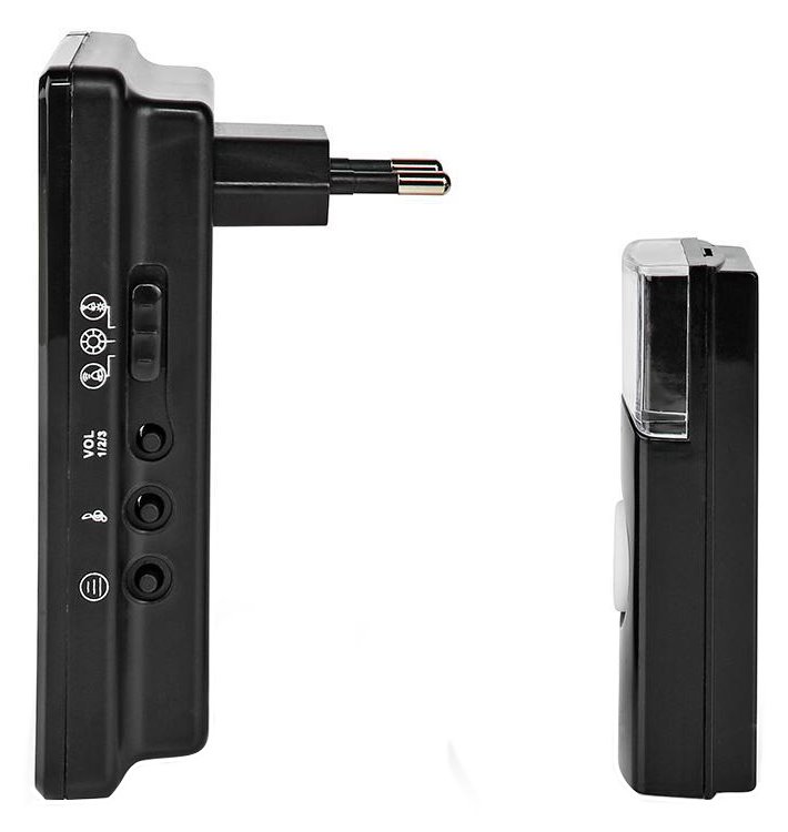 NEDIS sada bezdrátového domovního zvonku/ napájení ze sítě/ 36 melodií/ dosah 300 m/ 80 dB/ černá