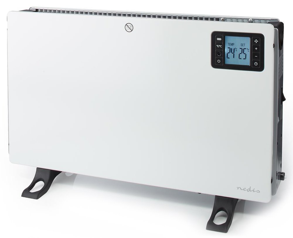 NEDIS konvekční ohřívač/ termostat/ 3 nastavení/ display/ časovač/ DO včetně baterie CR2032/ výkon 2000 W/ kov/ bílý