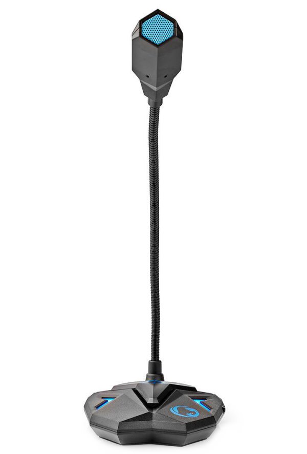 NEDIS stolní herní mikrofon/ ohebné rameno/ tlačítko ztlumení/ USB/ 3,5mm jack/ citlivost -30dB/ černo-modrý