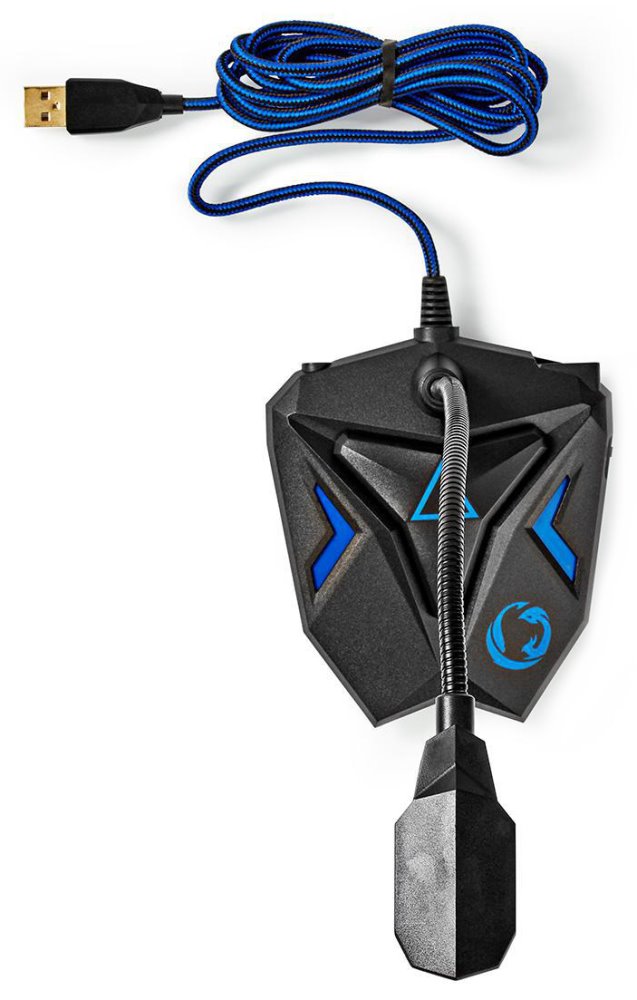 NEDIS stolní herní mikrofon/ ohebné rameno/ tlačítko ztlumení/ USB/ 3,5mm jack/ citlivost -30dB/ černo-modrý