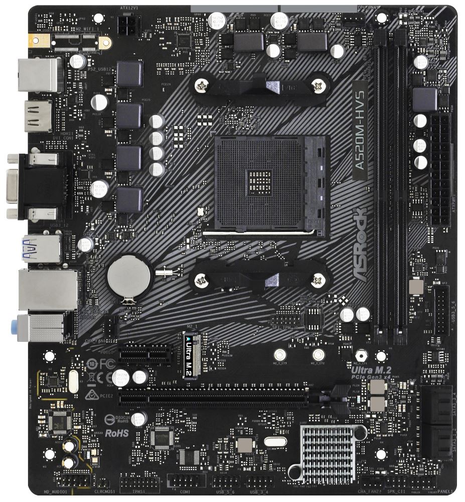 ASRock A520M-HVS / AMD A520 / AM4 / 2x DDR4 DIMM / M.2 / VGA / HDMI / mATX
