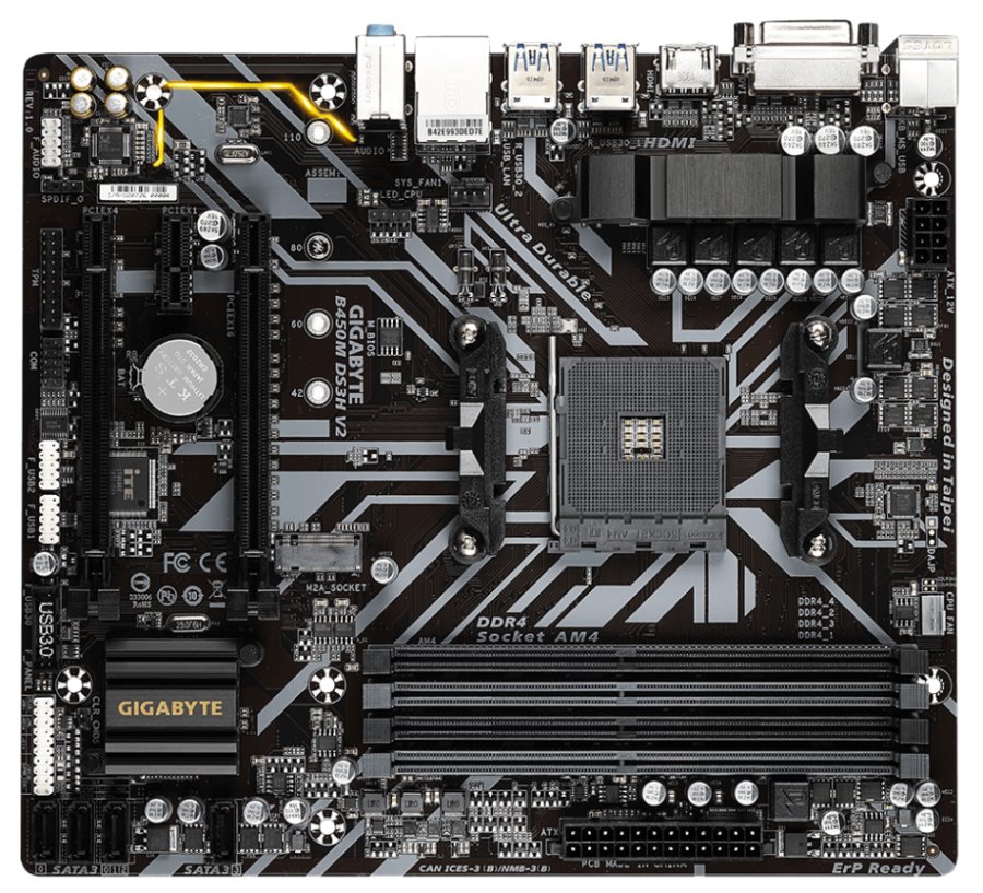 GIGABYTE B450M DS3H V2 / AMD B450 / AM4 / 4x DDR4 / DVI-D / HDMI / M.2 / mATX