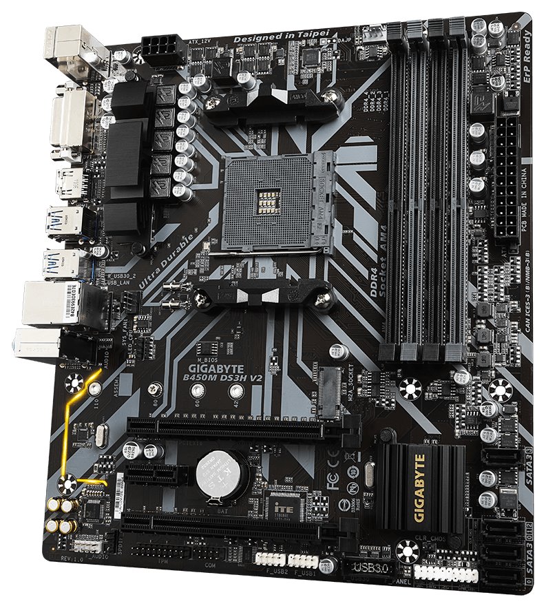 GIGABYTE B450M DS3H V2 / AMD B450 / AM4 / 4x DDR4 / DVI-D / HDMI / M.2 / mATX