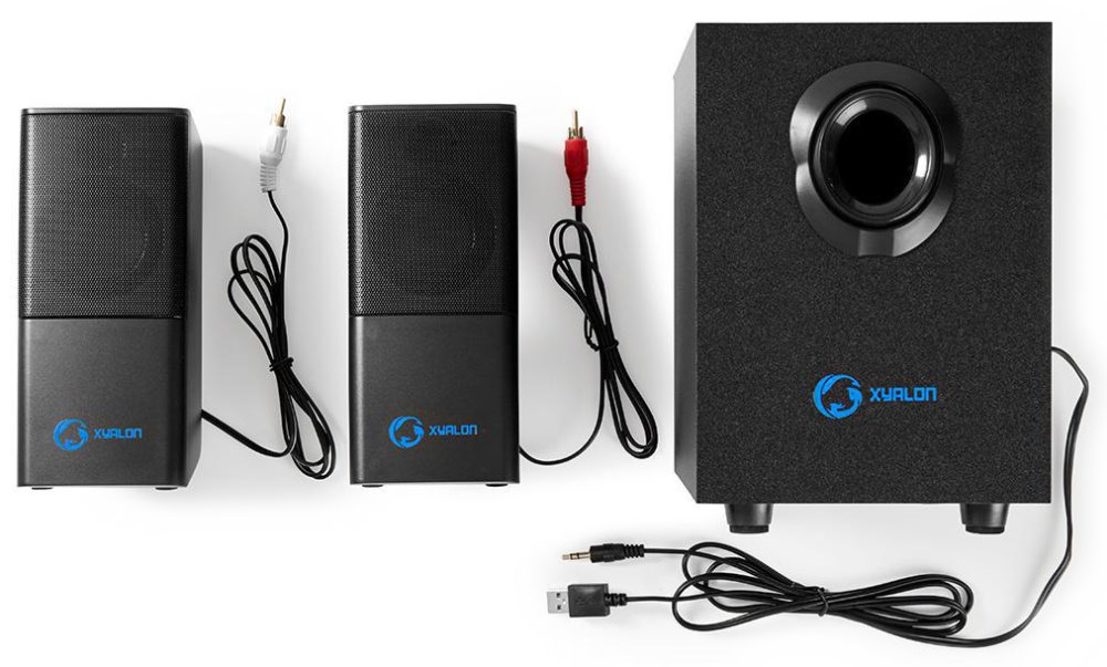 NEDIS herní reproduktory/ 2.1/ výkon 33 W/ 3,5 mm jack/ USB/ ABS/ dřevo/ černé