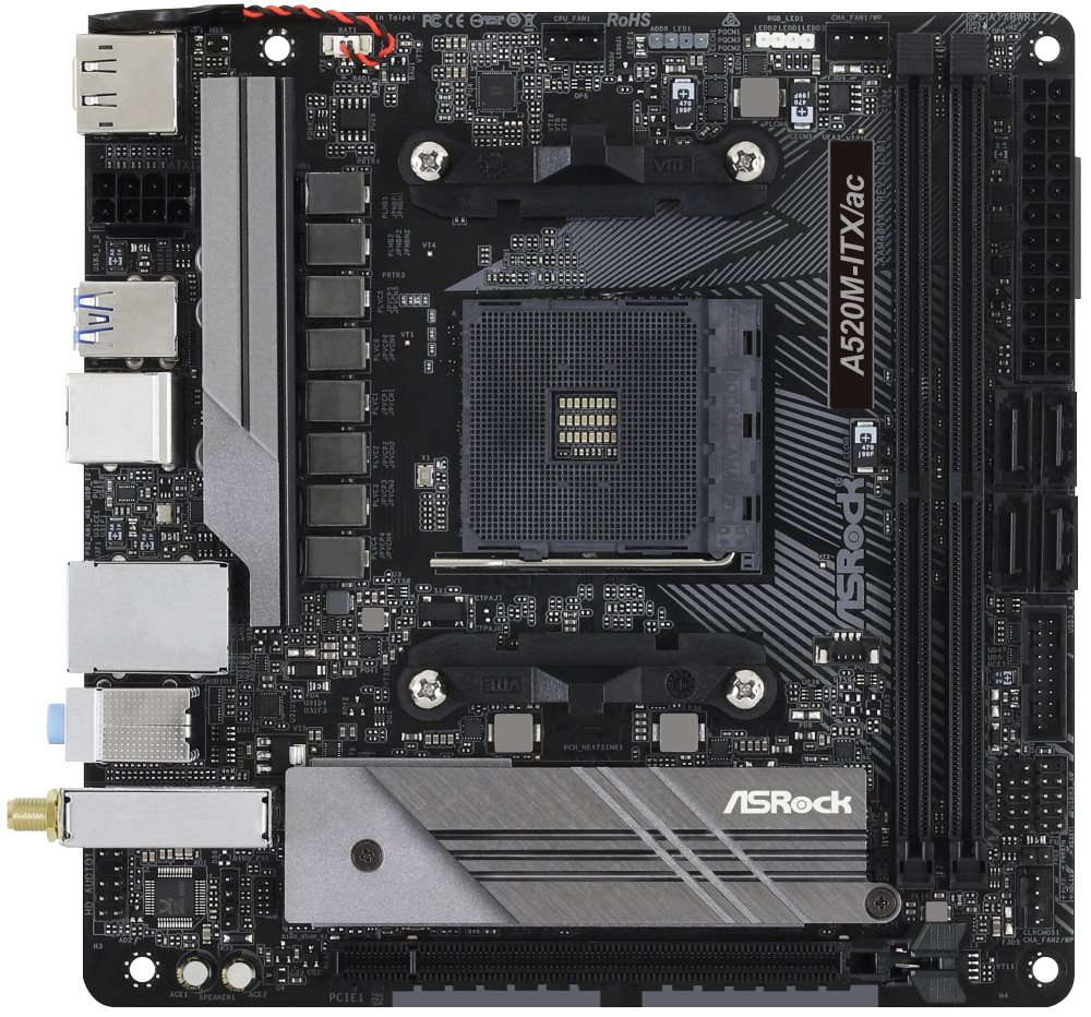 ASRock A520M-ITX/AC / AMD A520 / AM4 / 2x DDR4 DIMM / DP / HDMI / USB-C / WiFi / Mini-ITX
