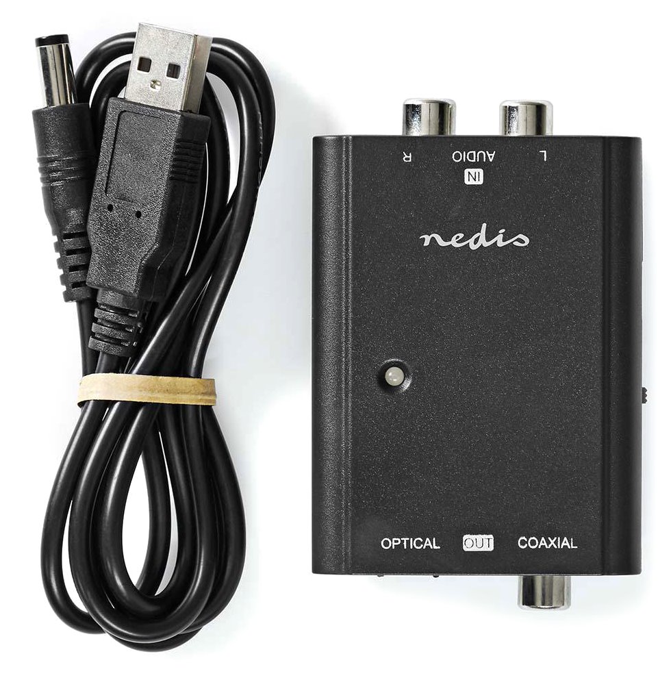 NEDIS převodník stereofonního zvuku na digitální/ 1cestný/ 2x zásuvka RCA (Stereo)/ zásuvka RCA + zásuvka Toslink/ černý