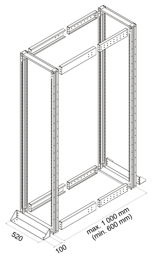 Solarix rozvaděčový rám 19" 42U 600x1000, černý, vysokonosný, nosnost 1200 kg