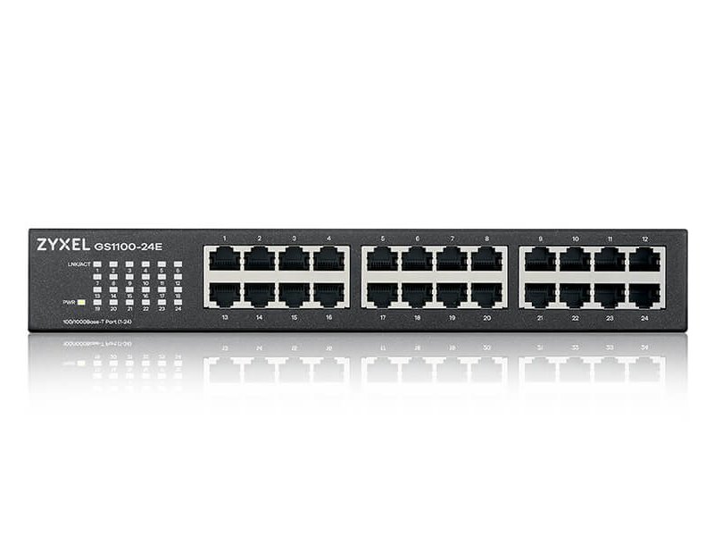 ZyXEL GS1100-24E, 24-port 10/100/1000Mbps Gigabit Ethernet switch v3, Fanless,  desktop