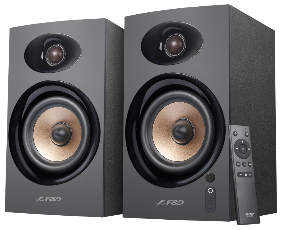 FENDA F&D repro R23BT/ 2.0/ 40W/ dřevěné/ BT/ Optický/ USB vstup/ dálkové ovládání/ černé